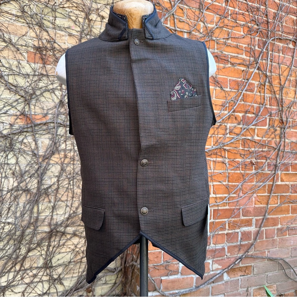 Brown Plaid Wool Vest Dapper Equestrian Large Steampunk Formal 44 Long